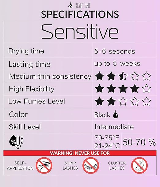 STACY LASH Sensitive Eyelash Extension Glue 0.17fl.oz/5ml / 5-6 Sec Drying time/Retention – 4-5 Weeks/Black Adhesive/Professional Supplies