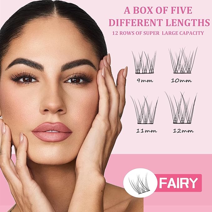 ISOOLU Fairy Lash Clusters Manga Individual Lashes C Curl Wispy Eyelash Clusters WideSpan Eyelash Extension Kit with Lash Bond and Seal Wet-Look Spiky Cluster Lashes (Fishtail kit)