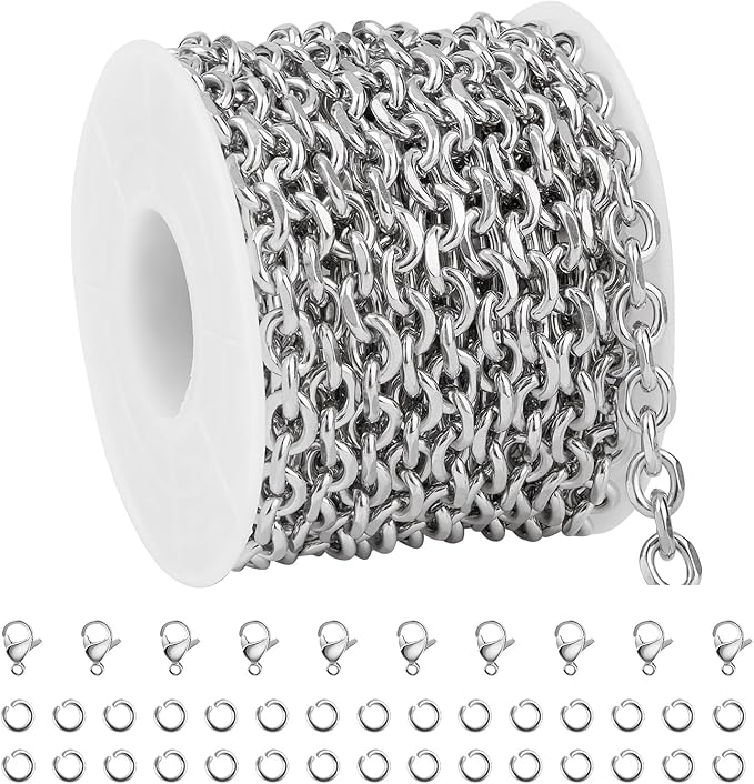 UMAOKANG 5 Meters Stainless Steel Jewelry Making Chain Roll Chunky Cable Chains for Men and Women Necklace DIY with Jump Rings and Lobster Clasps