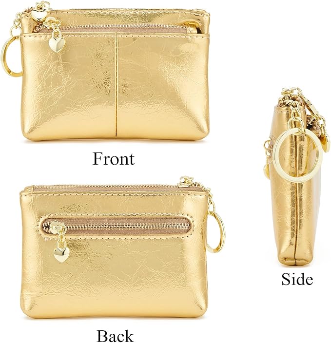 ZOOEASS Women Genuine Leather Zip Mini Coin Purse With Key Ring Triple Zipper Card Holder Wallet