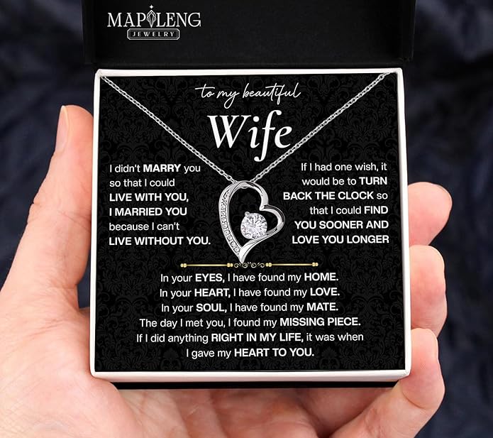 Mapileng To My Wife – Love Knot Necklace from Husband with Heartfelt Message Card & Elegant Luxury Gift Box, A Meaningful Romantic Jewelry Gift for Anniversary, Birthday, Wedding, Christmas