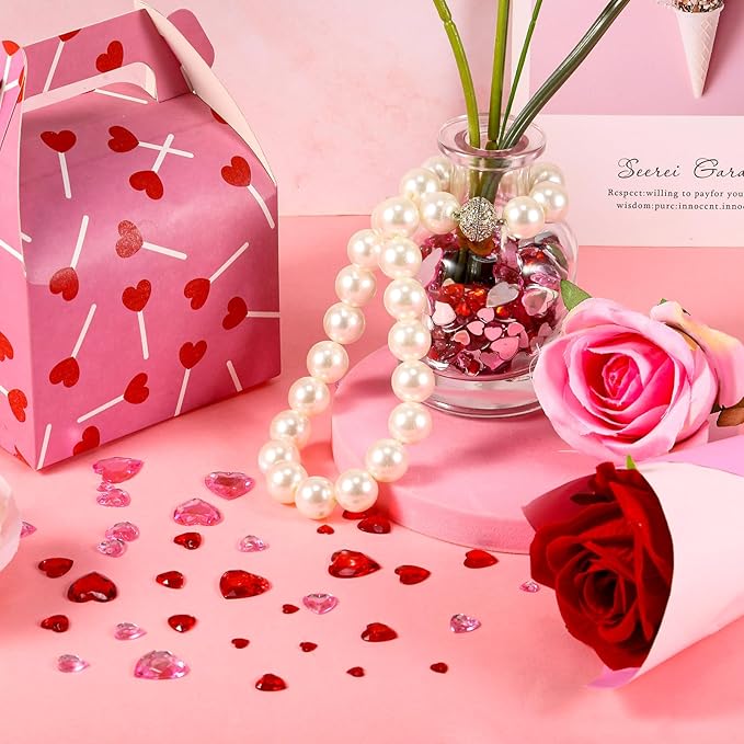 Chuangdi 516 Pcs Acrylic Rhinestone Crystal Gems Rhinestone Flat Back 18mm/12mm/10mm/6mm for Valentine's Day Wedding Decoration DIY Clothes Shoes Jewelry Making Crafts(Red, Pink,Heart)