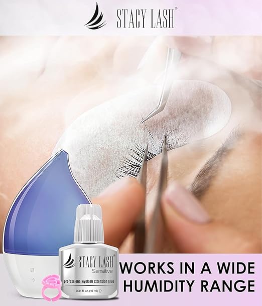 STACY LASH Sensitive Eyelash Extension Glue 0.34fl.oz/10ml / 5-6 Sec Drying time/Retention – 4-5 Weeks/Professional Black Adhesive/Lash Tech Supplies Includes Glue Ring