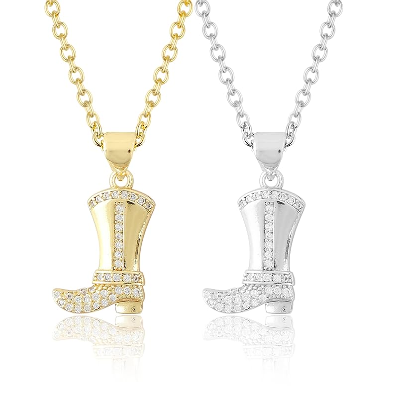 JOR Ladies Boot Charm with CZ Pendant Necklace, Style & Fashion Charm, Women Jewelry, Dainty Gold & Silver Plated Combo Chain 18 inch (Pack of 2)