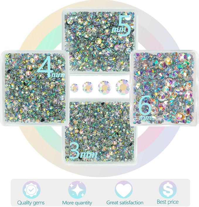AB Crystal Resin Rhinestones w B7000 Jewelry Glue for Bedazzling Crafting Crystal White AB Flatback Stones 3mm 4mm 5mm 6mm Diamonds Crystals Gems Charms for Nails Face Makeup Tumblers Crafts