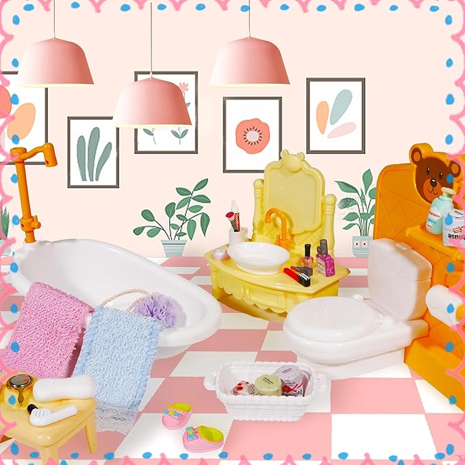 25 Pcs 1 12 Scale Miniature Bathroom Accessories Mini House Bathroom Set Mini Hair Dryer Brush Comb Mirror Perfume Toothpaste Toothbrush Makeup Set for Mini House Bathroom Decoration