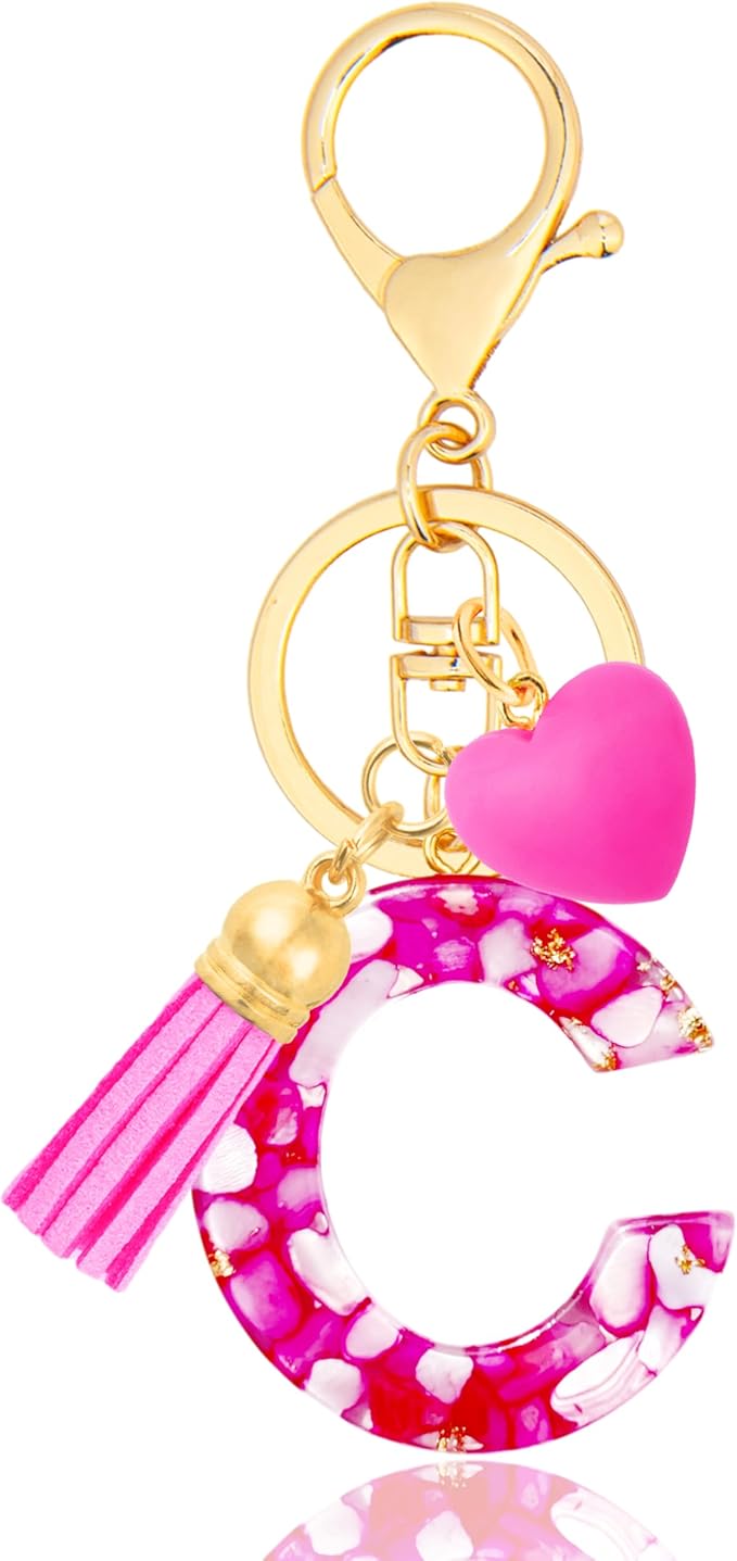Initial Keychains for Women with Cute Heart Resin - Alphabet Letter Keychain for Bag, Backpacks, Purse or Car key