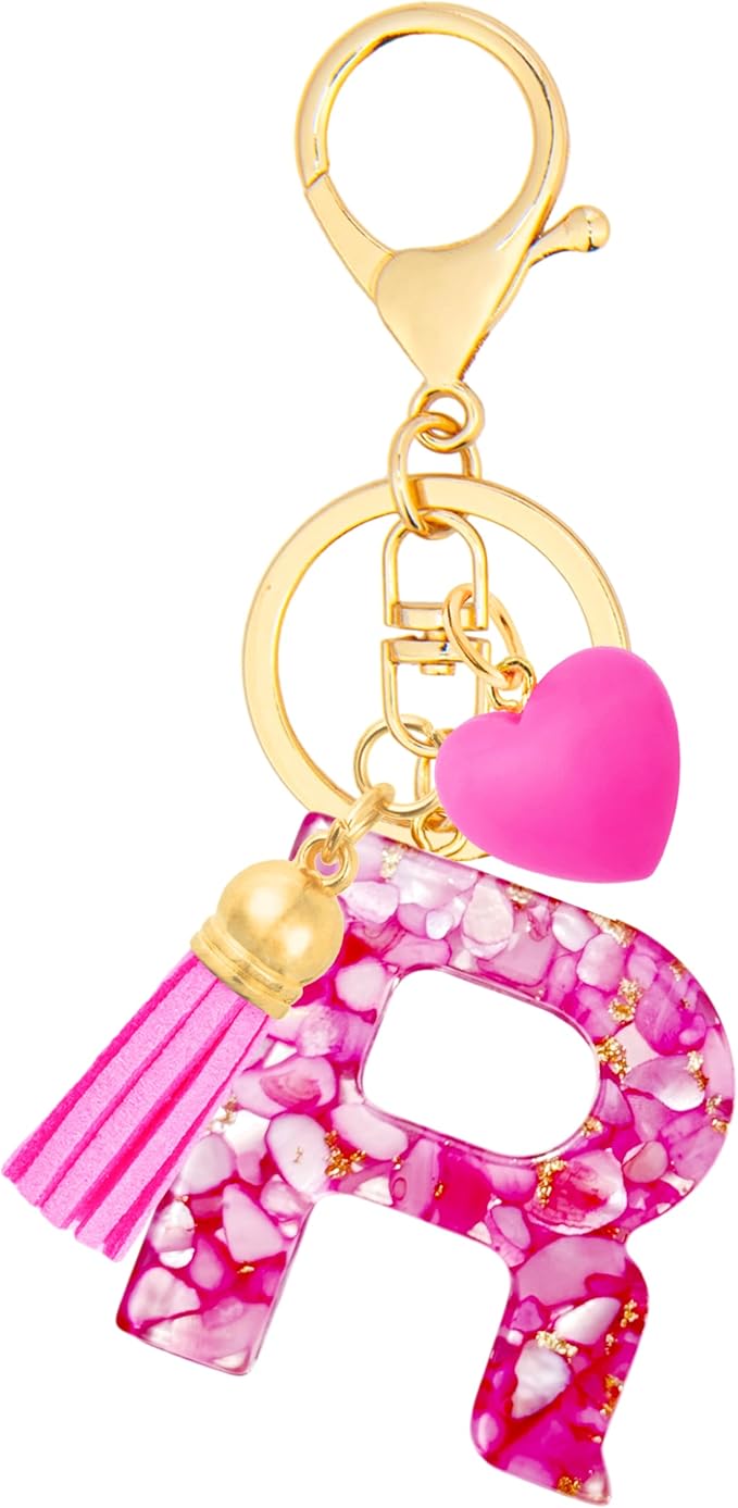 Initial Keychains for Women with Cute Heart Resin - Alphabet Letter Keychain for Bag, Backpacks, Purse or Car key