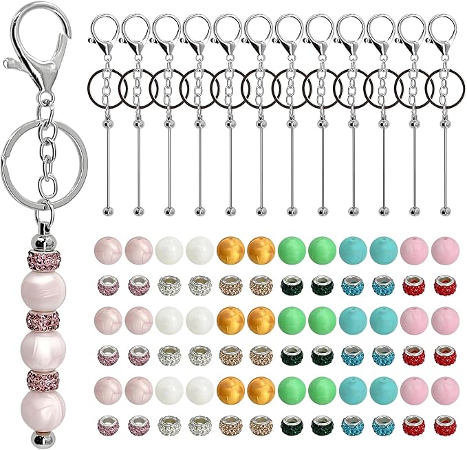 84Pcs Beadable Keychain Set, DIY Making Kit with Metal Key Rings, Silicone Beads and Spacer Beads for Crafts and Personalized Gifts
