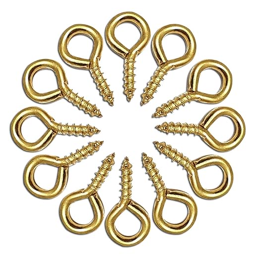 Screw Eye Hooks - 20 Pieces Golden Copper Plating Metal Cup Hooks, Eye Shape Self Tapping Screws, Ring