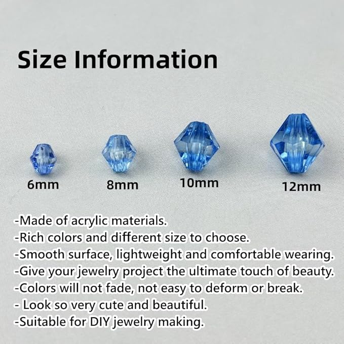 400pcs 8mm Acrylic Bicone Beads Faceted Acrylic Crystal Spacer Beads for Bracelet Necklace Earring Keychain Jewelry Making Crafts(Sky Blue)
