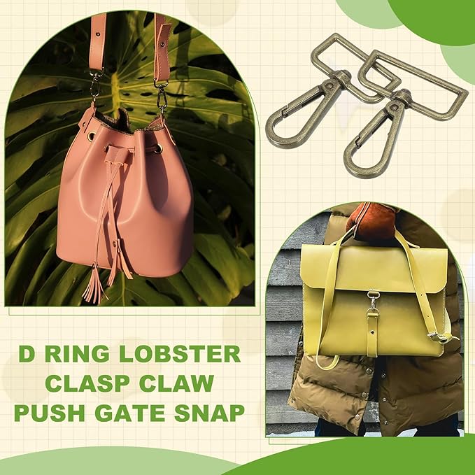 Swivel Snap Hooks, Metal D Ring Keychain Lanyard Clip Hook Lobster Clasp Claw Push Gate Clip - Fitting for(Purse Making - Sewing - DIY Crafts) 6 Pcs & 1.5" & Bronze
