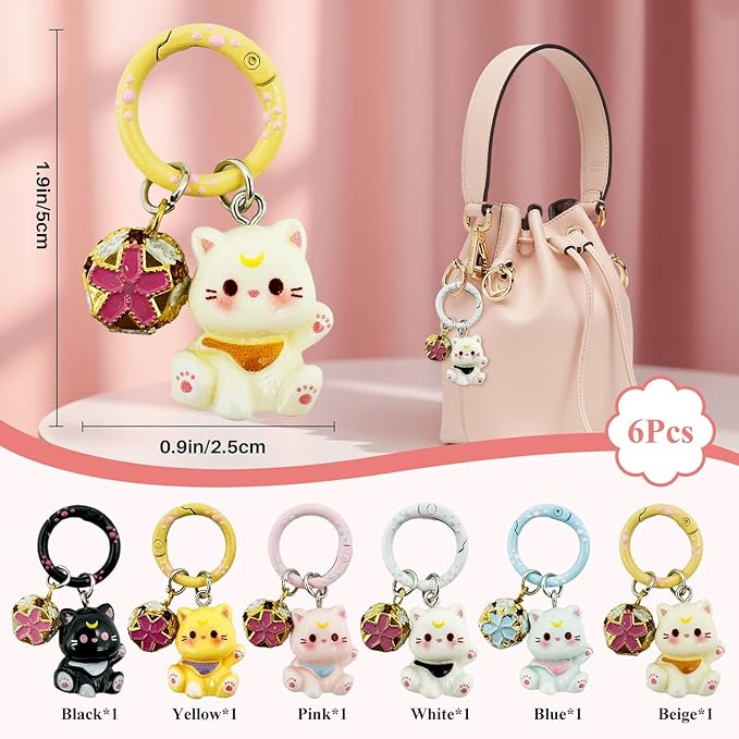 6Pcs Cat Keychain Bag Charms Cute Keychains Cat Bag Accessories Kawaii Purse Charms Keychains for Women Gifts