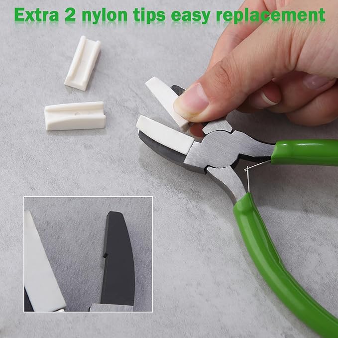 5 Inches Double Nylon Jaw Pliers Flat Nose Pliers for Jewelry Making with 2 Replacement Nylon Jaws Parallel Plier Soft Jaw Plier Jewelry Making Tools for Beading Wire Shaping DIY Hobby