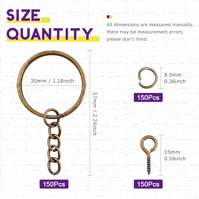 Swpeet 360Pcs 6/5" 30mm Bronze Key Chain Rings Kit, Including 120Pcs Keychain Rings with Chain and 120Pcs Jump Ring with 120Pcs Screw Eye Pins Bulk for Jewelry Findings Making (Bronze)