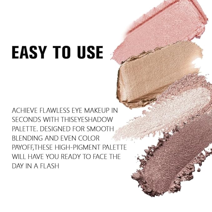 Kaely Powder Eyeshadow Quad, Rose Gold Pink Glitter Eyeshadow Palette Makeup, Neutral Eye Shadow Palette for Older Women Pigmented Waterproof, sombras para ojos, Blendable, Cruelty-free, 06