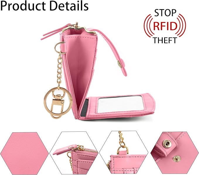 Keychain Wallet Wristlet Small Credit Card Holder Bracelet Key Chain Purse Bangle Tassel Beads Key Rings for Women