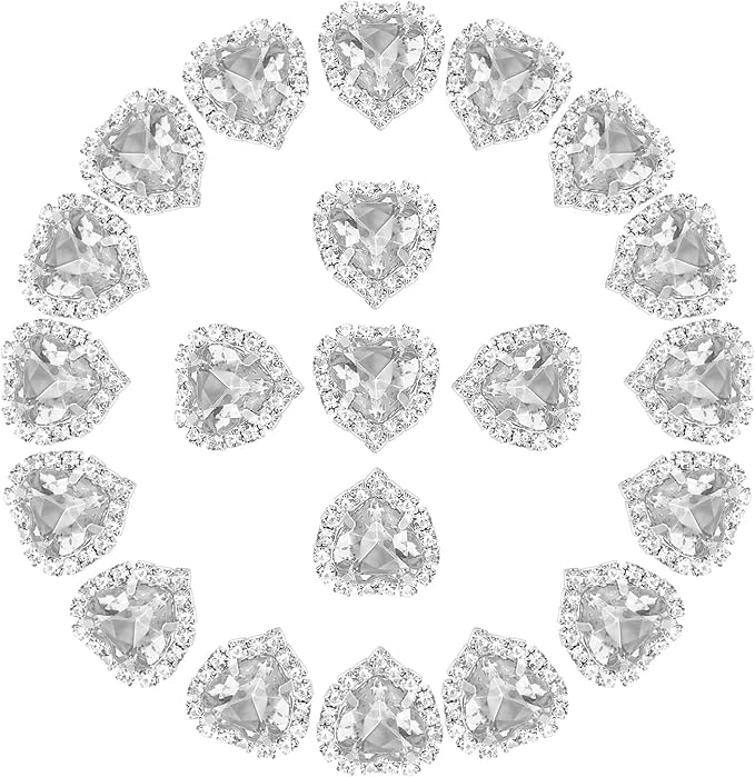 PATIKIL 30PCS Heart Rhinestones, Sew on Rhinestones Buttons Crystal Heart Nail Charm Embellishment Flatback Diamond for Sewing DIY Clothing Wedding, Transparent
