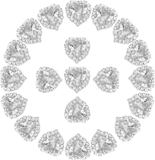 PATIKIL 30PCS Heart Rhinestones, Sew on Rhinestones Buttons Crystal Heart Nail Charm Embellishment Flatback Diamond for Sewing DIY Clothing Wedding, Transparent