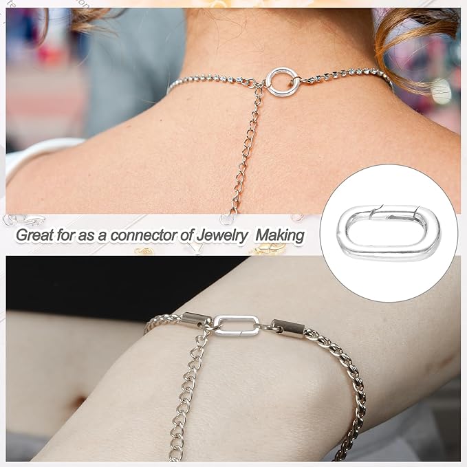 PATIKIL 14x8mm 925 Sterling Silver Spring Gate Rings, 2Pcs Tiny Oval Spring Clasps Necklace Enhancer Shortener Closures Connector for Jewelry Making Necklaces DIY, Silver Tone