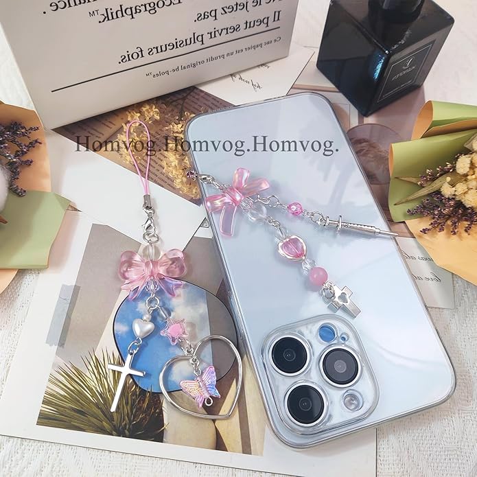 1-4PCS Cute Phone Charms Aesthetic Y2K Cell Phone Charms Strap Pink Strawberry Butterfly Star PhoneCharm Y2K Accessories for Bag Keychain Airpods Camera Pendants Decor