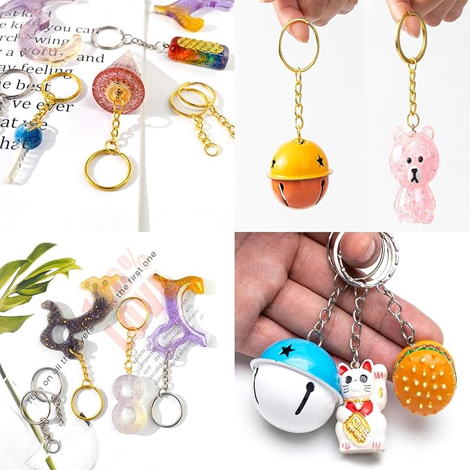50Sets 1 inch Keychain Rings Golden Split Round Key Ring with Chain and Open Jump Rings for DIY Keychain Making Crafts