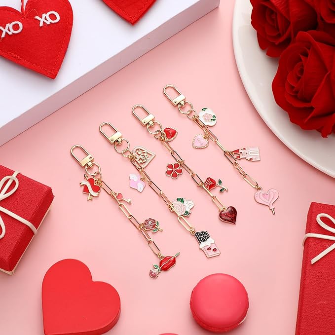 Tondiamo 286 Pieces Galentines Day Keychain Making Kit Gift Valentine's Day DIY Craft Red Pink Heart Love Bag Charms for Keychain Jewelry Making for Friends Women Adults
