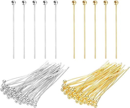 PATIKIL 1 Inch Ball Pins, Jewelry Making Headpins Straight Pins Findings Bendable for DIY Craft Bracelet Necklace Earring Pendant Making Supplies-400Pcs(Silver Gold)