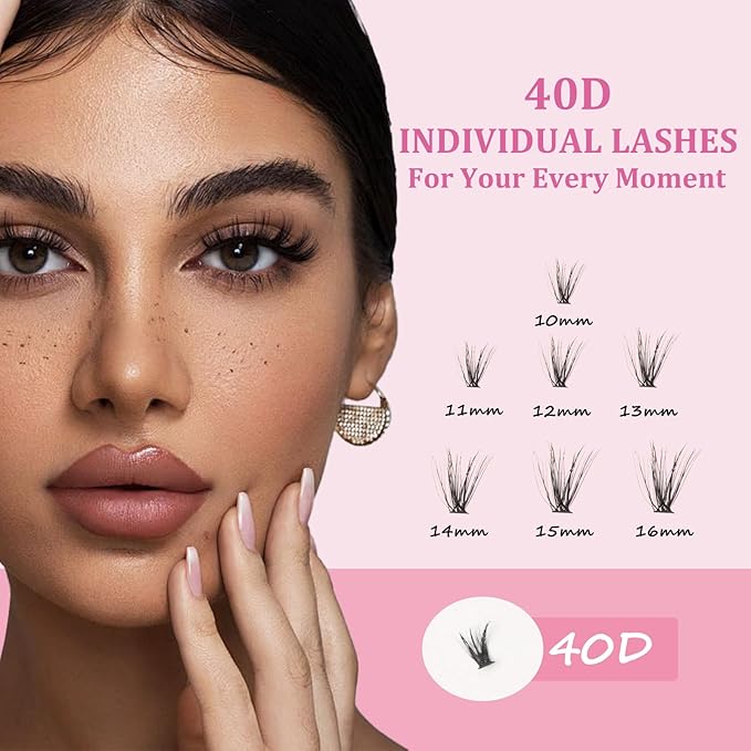 ISOOLU Fairy Lash Clusters Manga Individual Lashes C Curl Wispy Eyelash Clusters WideSpan Eyelash Extension Kit with Lash Bond and Seal Wet-Look Spiky Cluster Lashes (40D 9-16mm D 0.07)