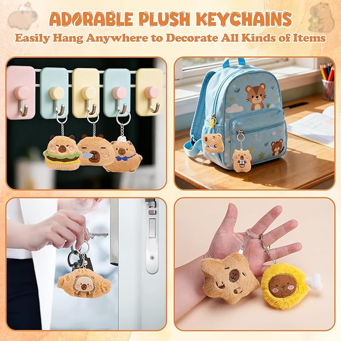 24 PCs Kids Keychains, Cute Plush Keychains, Funny Plush Backpack Charms, Perfect for Birthday Gifts, Back-to-School Goodie Bags, Classroom Prizes, Party Favors