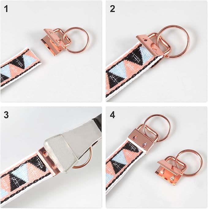 SPEEDWOX 20 Pcs 0.8" Rose Gold Key Fob Hardware Set, 8 Inches Glass Breaking Pliers with Rubber Tips, for Wristlet Keychain Key Lanyard Making