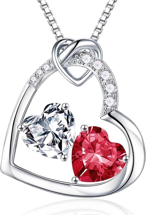 Iefil Valentines Day Gifts for Her - 925 Sterling Silver Heart Birthstone Necklace, Anniversary Birthday Gifts for Women Wife Girlfriend, Jewelry for Mom Daughter