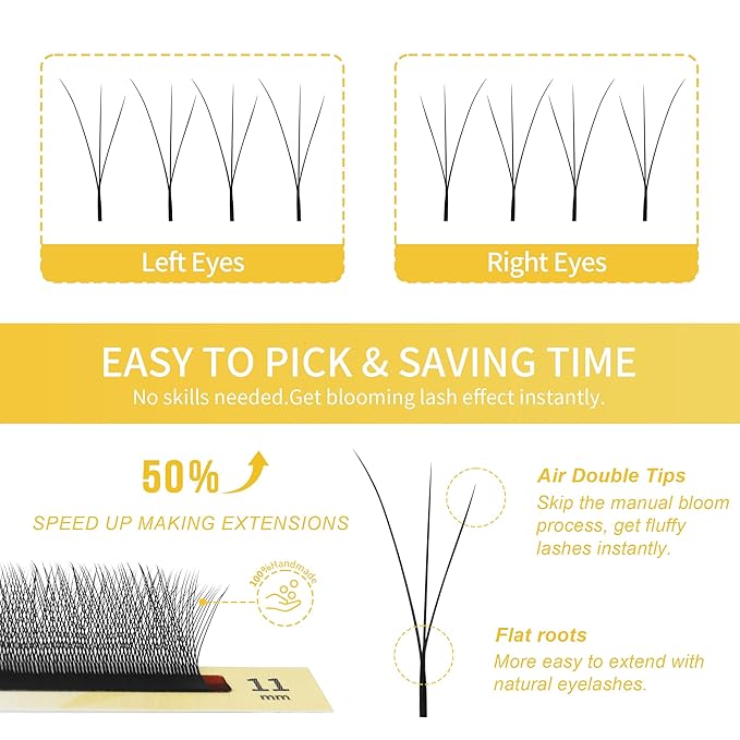 GLAMLASH W Eyelash Extensions 3D Volume Premade Fan Natural Soft Matte Lash Professional Salon Supplies (3D,0.07,C,9-14mm,Fox)