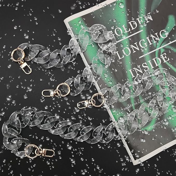 DaKuan 2 PCS Clear Flat Chain Strap, Transparent Acrylic Handbag Strap Replacement, DIY Bag Chain 16" & 23.5", 1.6" Wide