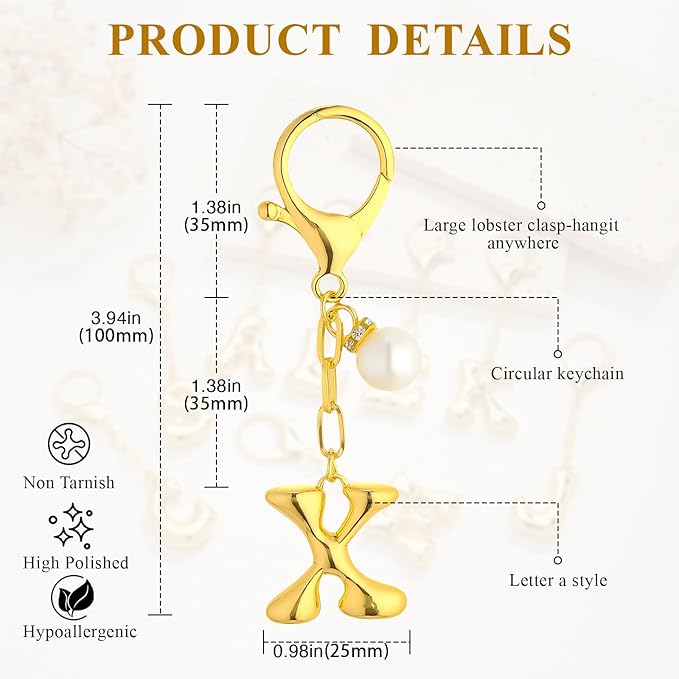 VICKHU Gold Plated Bubble Initial Letter Cute Keychain for Women Car Key Purse Decorative Keyring Handbag Charms Fashion