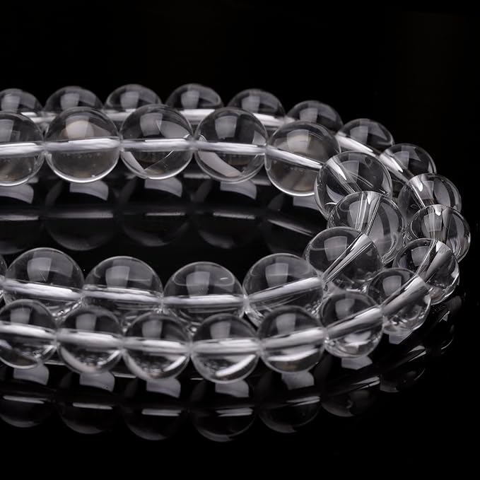 Natural Crystal Beads for Jewelry Making,8mm Clear Quartz Polished Smooth Round Gemstone Beads for Bracelet Necklace 15 Inch