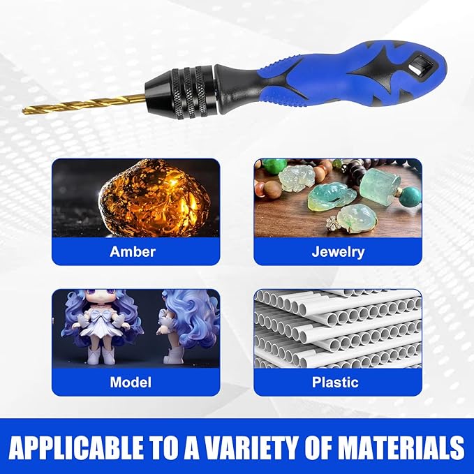 Pin Vise Adjustable 0.8~6.5mm with 13 Pcs Drill Bits HSS Twist Drill Bits Set(0.8mm-6.5mm) for Wood, Jewelry, Plastic, Beads Etc