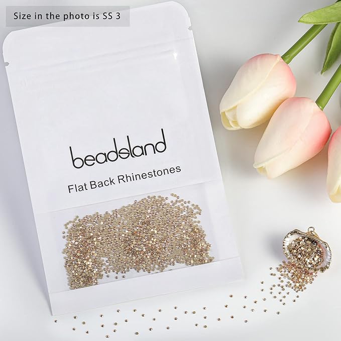 Beadsland 1440 Pieces Flat Back Crystal Rhinestones Round Gems,Golden Shadow,SS3,1.2-1.4mm