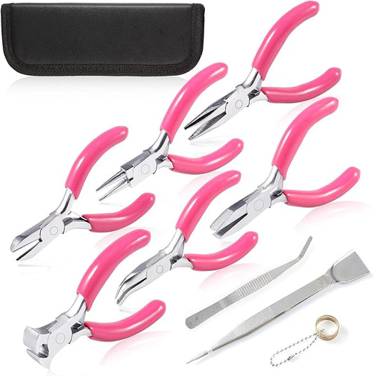 SPEEDWOX 3" Jewelry Pliers Set, 10 Pack Include Wire Cutters Bent Nose Pliers Round Nose Pliers Long Nose Pliers End Nipper Flat Nose Pliers, with Storage Pouch Tweezers with Shovel for DIY Craft