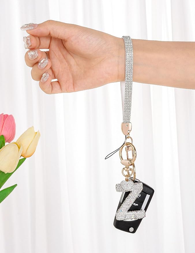 Initial Keychain for Women Girls,Bling Letter Key chain Initial with Heart,Pink Keychain Charms for Backpack Handbag