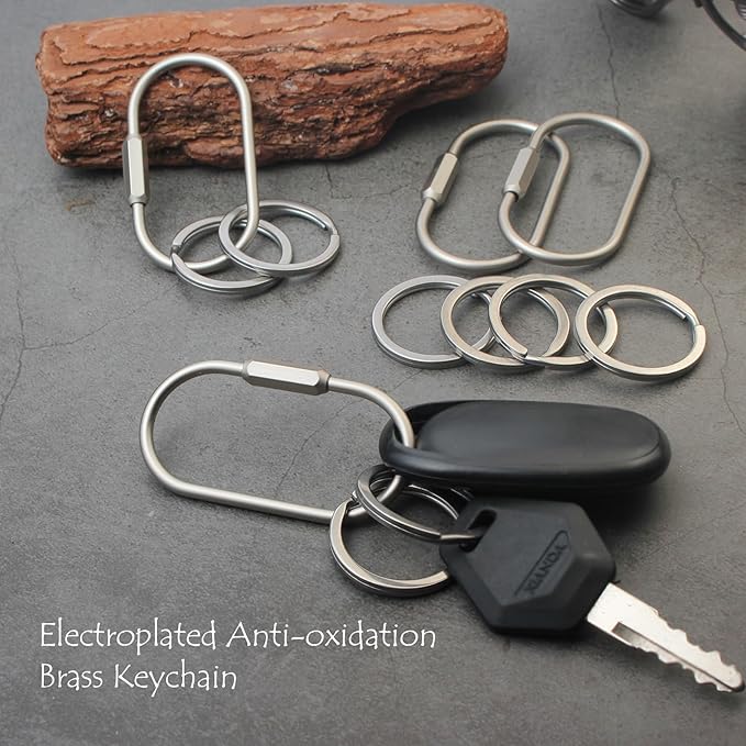 Locking Key Rings,Carabiner Keychain Clip for Keys,Purse Bag Charms Holder for Handbags,Screw Lock Key Organizer,Brass
