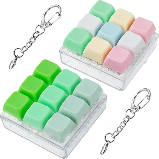 2 Pack 9 in 1 Keyboard Fidget Toy, Keyboard Fidget Keychain Anti-Stress Keyboard Decompression Button Finger Clicker Toys Stress Relief Fidget Gifts (Mix Green)