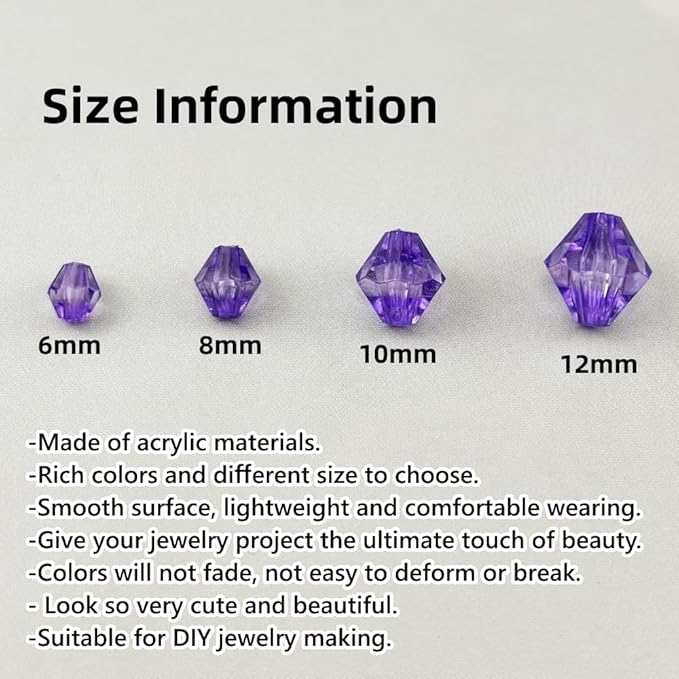 100pcs 12mm Acrylic Bicone Beads Faceted Acrylic Crystal Spacer Beads for Bracelet Necklace Earring Keychain Jewelry Making Crafts(Bluish Violet)