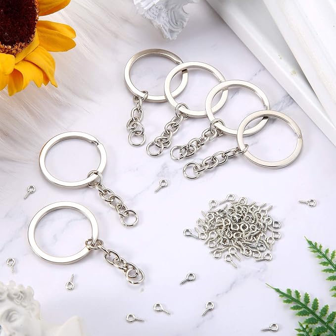 250 Pieces Keychain Rings Including 35 Pieces Keychain Rings and Jump Rings and 180 Pieces Screw Eye Pins for Jewelry Making (Silver,30 mm)