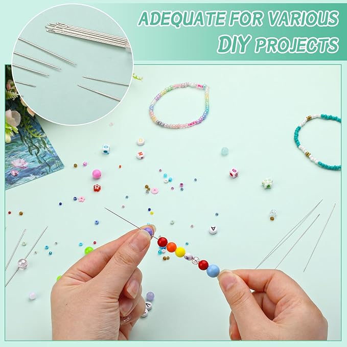 GarfxG Beading Needle Set, 50 PCS Straight Seed Beading Needles, 10 PCS Collapsible Big Eye Beading Needles w Curved Bead Spinner Needles for Jewelry Making, Bead & Sequin Embroidery Crafting DIY