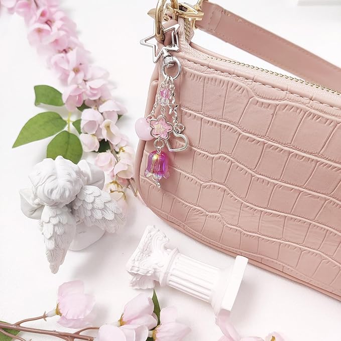 Y2K Aesthetic Keychains for Women Cute Flowers Star Cake Jellyfish Keychins Charms Kawaii Bag Purse Decor