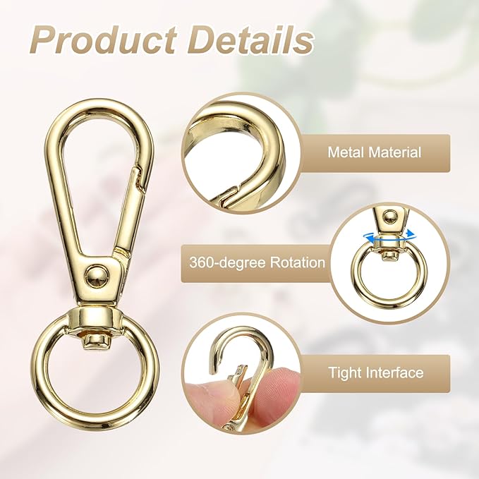 PATIKIL Swivel Lobster Claw Clasps 20pcs Push Gate Snap Hook Metal Trigger Clip Purse Hardware for Keychains Purse Handbag Makings DIY Crafts, Light Gold
