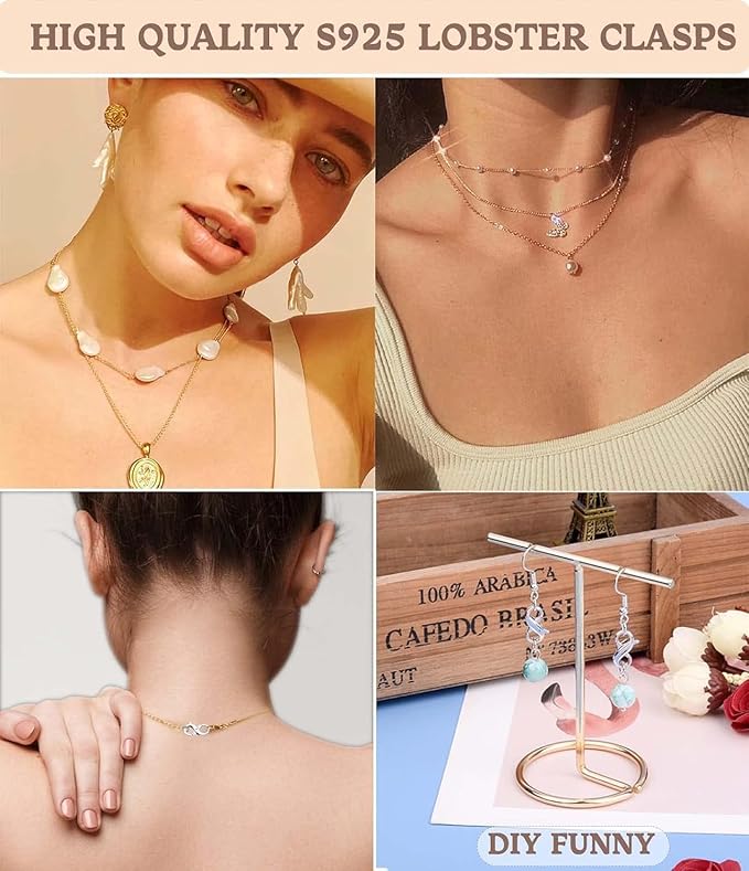 Dailyacc S925 Double Opening Lobster Clasp Sterling Silver and Gold Necklace Bracelet Extender Clasps and Closures for DIY Jewelry