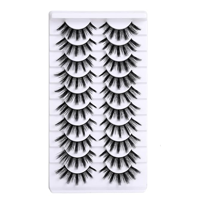 10 Pairs False Eyelashes High-Grade Synthetic Fibers 3D Long Slender Style Natural Curl Realistic Effect Durable Long-Lasting Professional Tool Kit with High-Precision Tweezers and