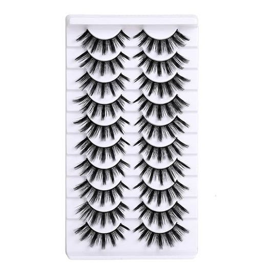 10 Pairs False Eyelashes High-Grade Synthetic Fibers 3D Long Slender Style Natural Curl Realistic Effect Durable Long-Lasting Professional Tool Kit with High-Precision Tweezers and